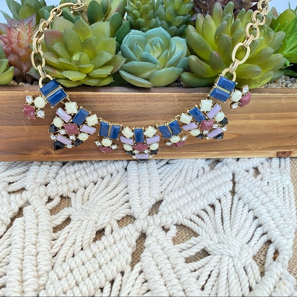 {J. Crew} navy and maroon jeweled statement necklace #289